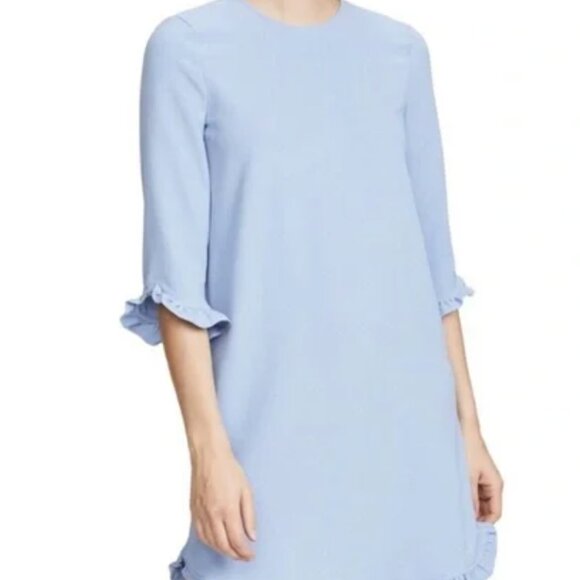 NWT Ganni Clark Ruffle Trim Crepe Dress Forever Blue - Picture 1 of 2